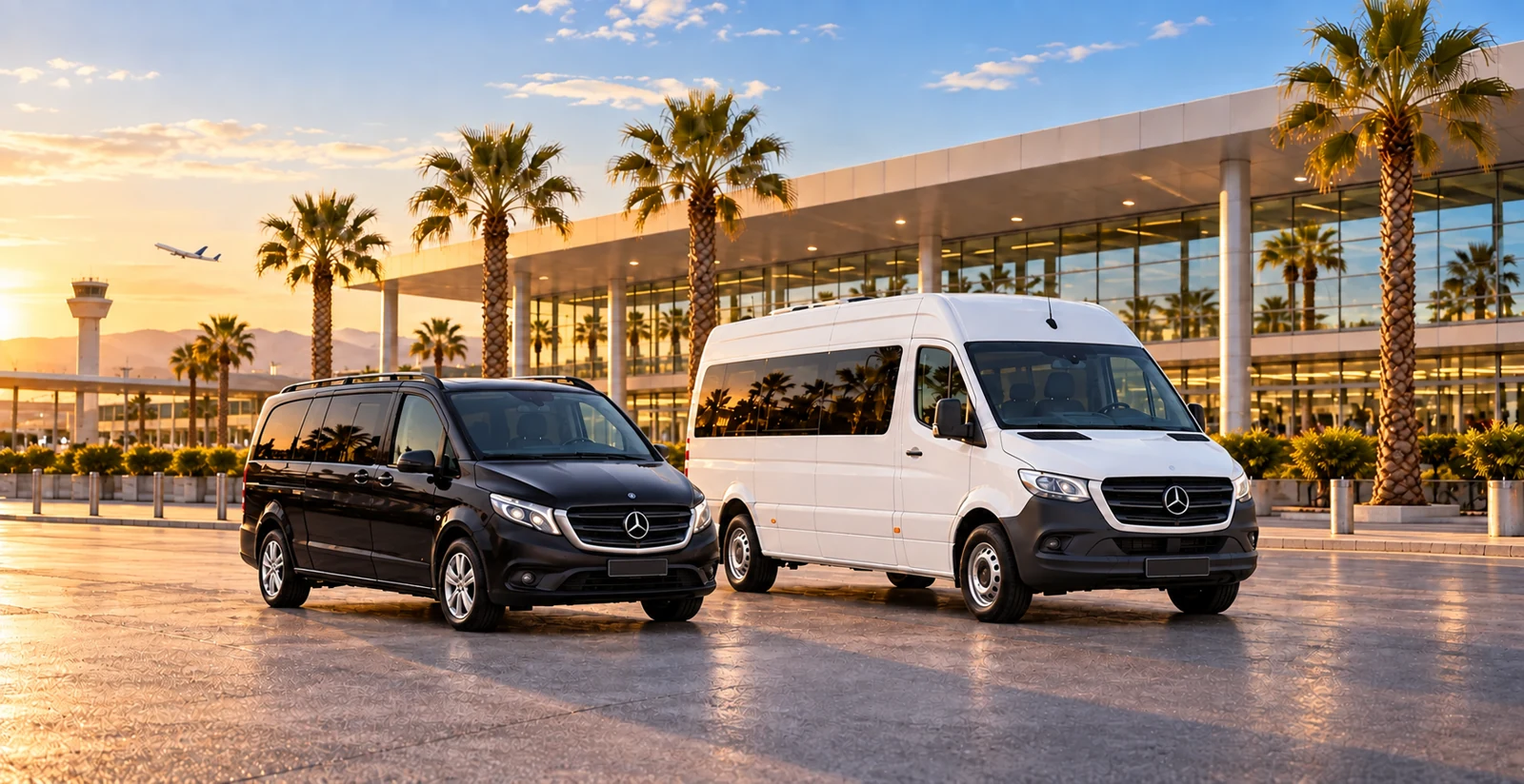 Schwarzer Vito und weißer Mini Bus für Flughafentransfers in Antalya